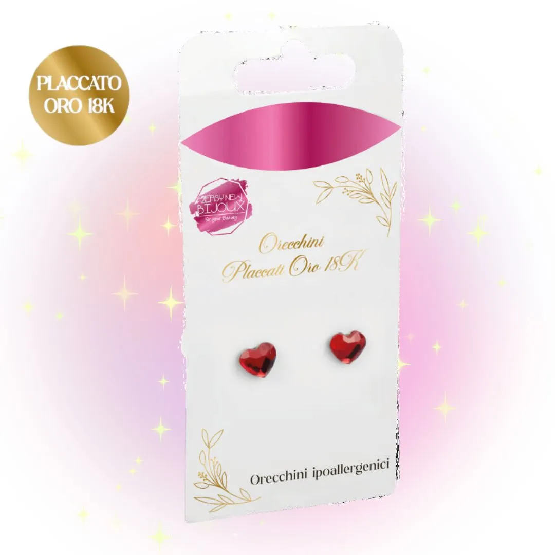 Orecchini Placcati Oro 18K Punto Luce Cuore Rosso – 2Easy New Bijoux