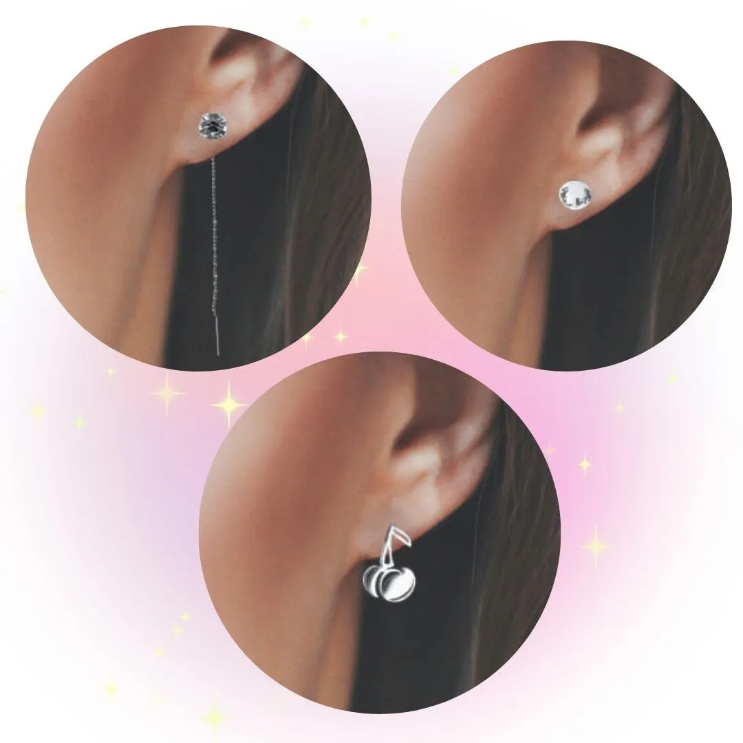 Set 3 Coppie Orecchini Acciaio Chirurgico 316 Ciliegia – 2Easy New Bijoux - immagine 3