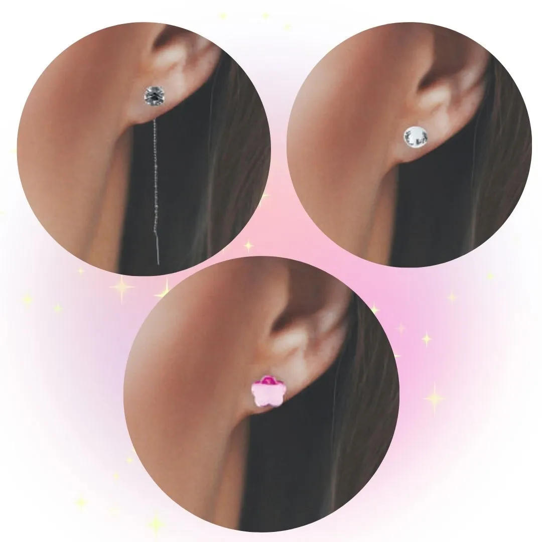 Set 3 Coppie Orecchini Acciaio Chirurgico 316 Punto Luce Fiore Rosa – 2Easy New Bijoux - immagine 3