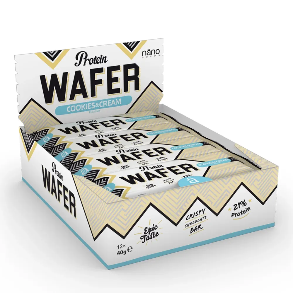 Wafer proteici al gusto di biscotto alla crema di cioccolato confezione da 12pz -WAFER COOKIE’S AND CREAM-NANO SUPP