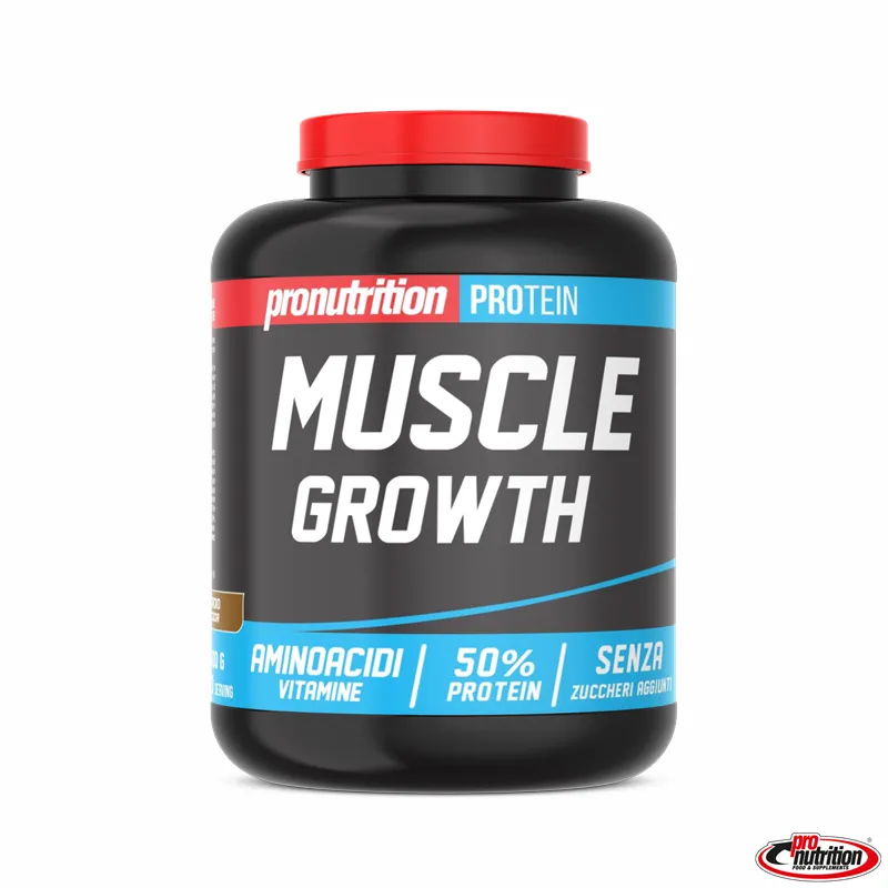 Integratore alimentare gainer di proteine per l’aumento della massa e per il recupero in polvere al gusto cacao -MUSCLE GROWTH-PRO NUTRITION°