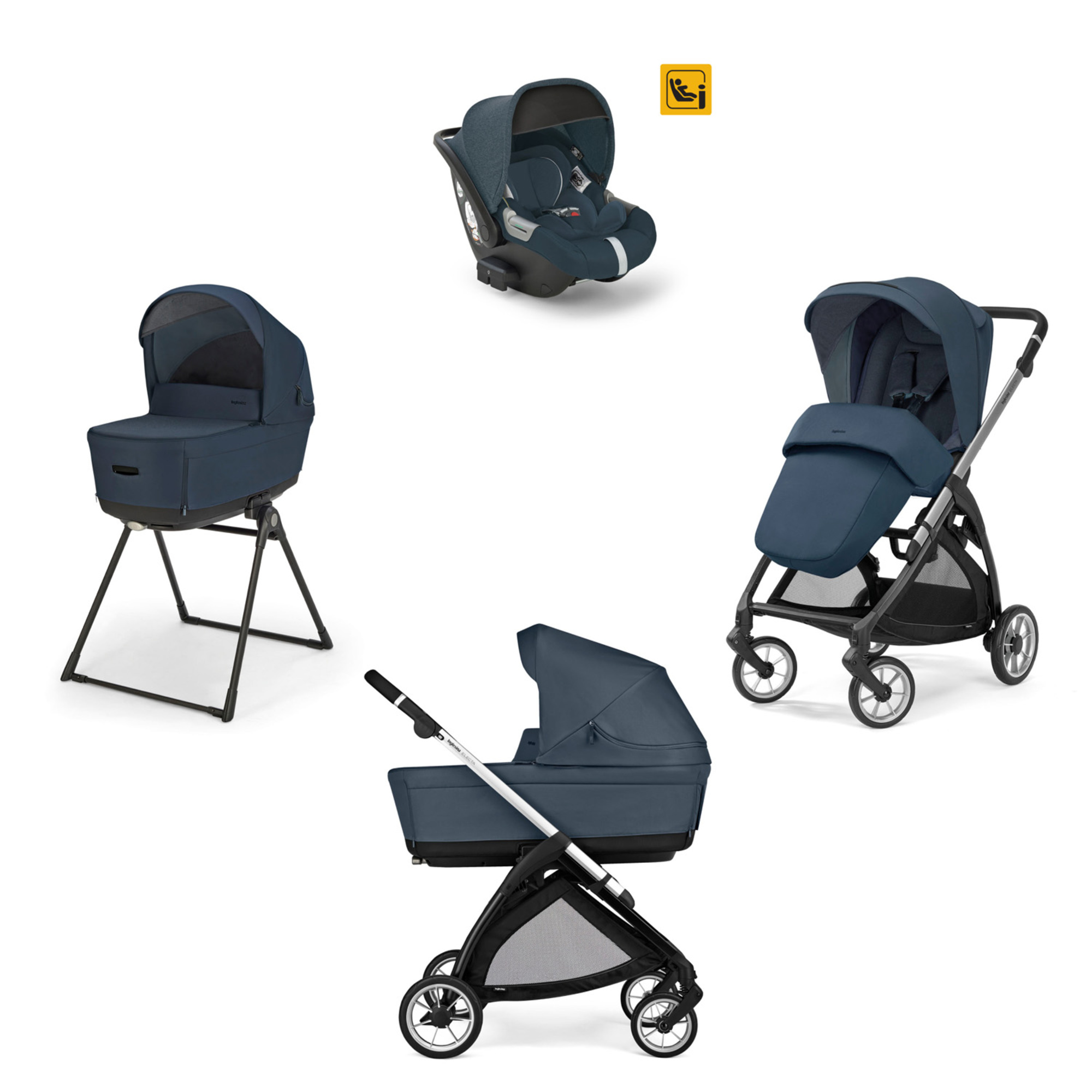 Electa system quattro colore hudson blue con telaio silver black e seggiolino darwin infant recline – inglesina