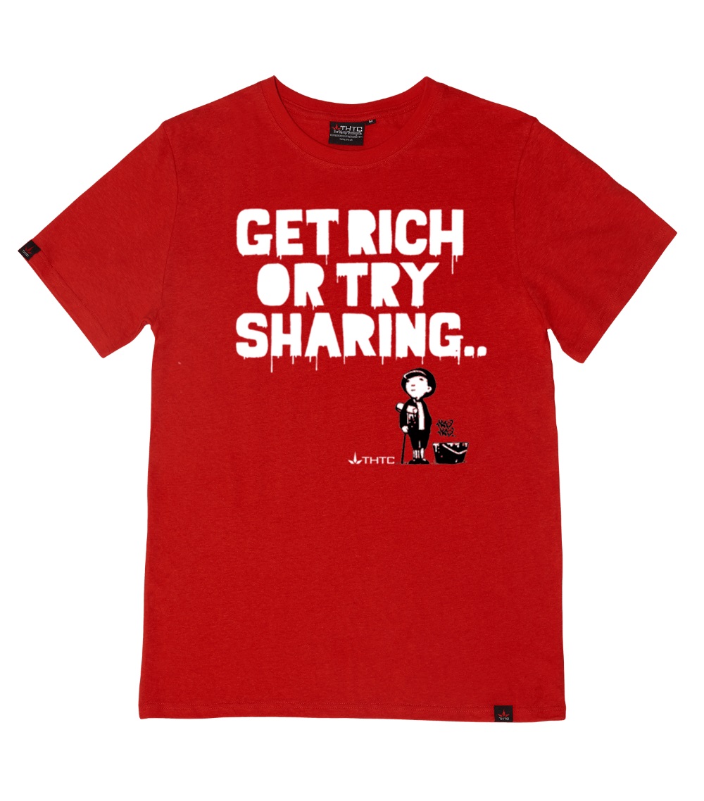 GET RICH OR TRY SHARING – T-shirt RED canapa e cotone – THTC