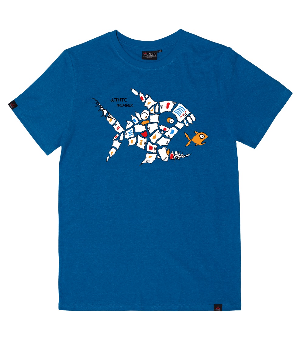 PLASTIC FISH – T-shirt BLUE canapa e cotone – THTC